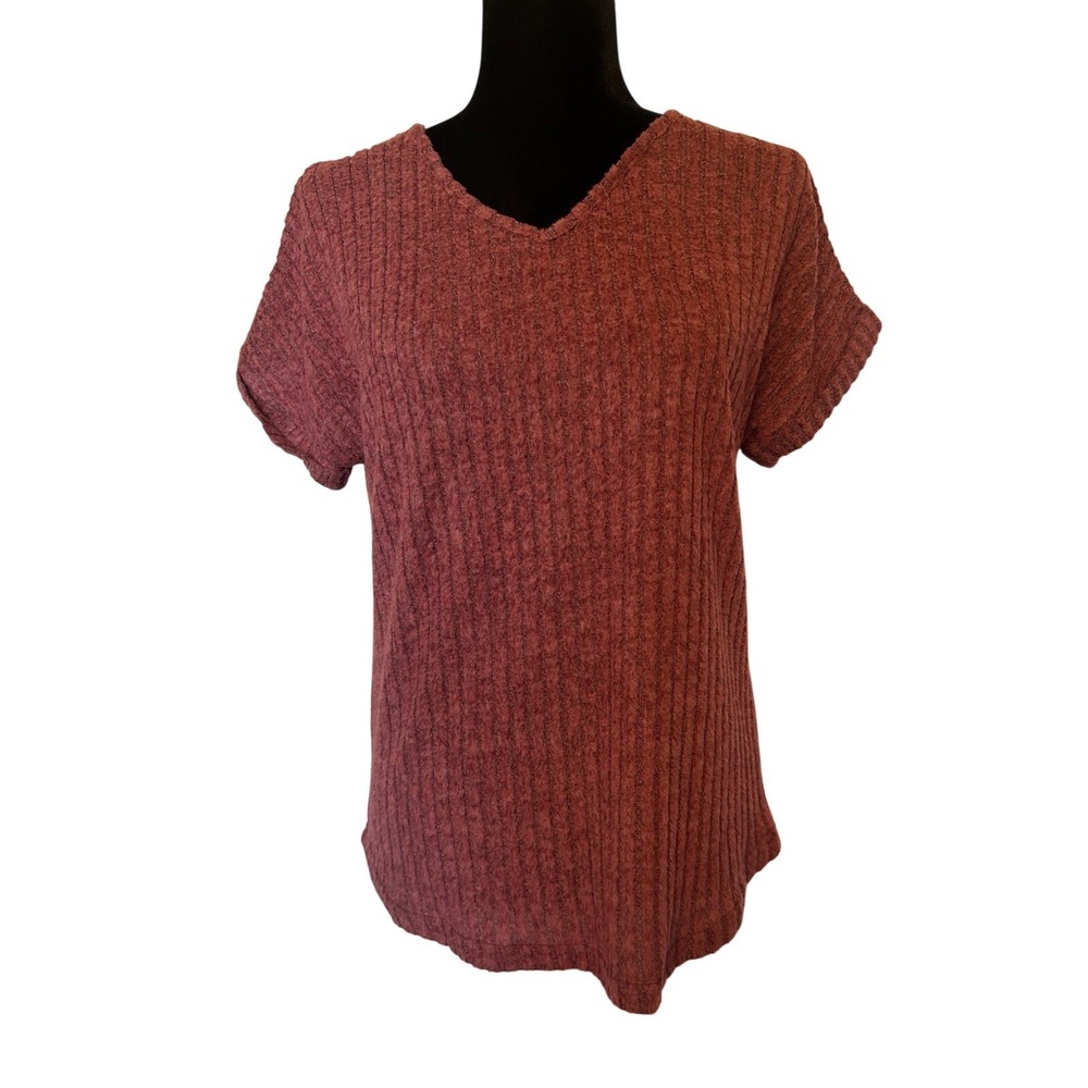 NWT Shine Up Marled Burgundy Wide Ribbed Fuzzy Blouse Size Small